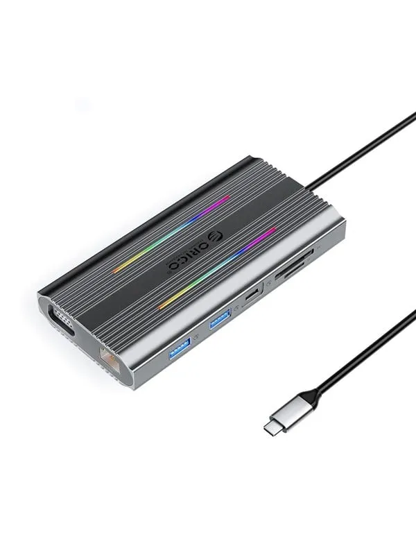 ORICO XCR 12in1 RGB USB-C Docking Station 3x USB-A USB-C PD 100W HDMI 4K VGA RJ45 Gigabit SD and microSD Card Reader - Gray USB Hub - USB 3.1 - 12 porte - Grey