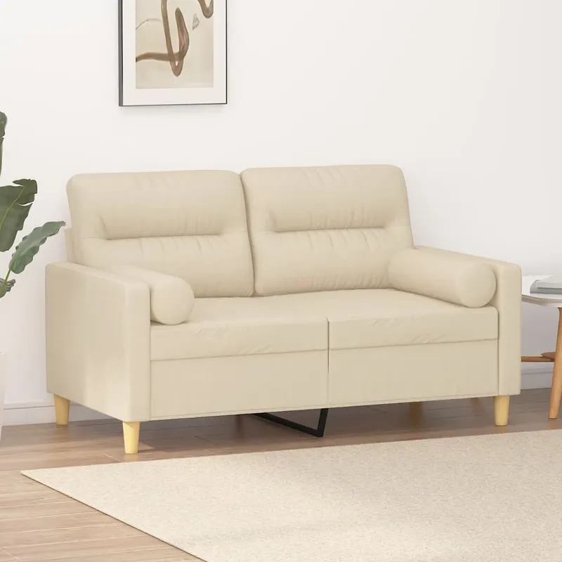 vidaXL 2-sits soffa med prydnadskuddar gräddvit 120 cm tyg (#7821)