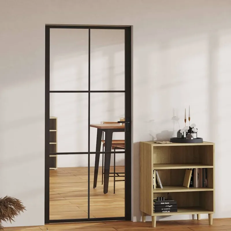 vidaXL Innerdörr ESG-glas och aluminium 93×201,5 cm svart (#0388)
