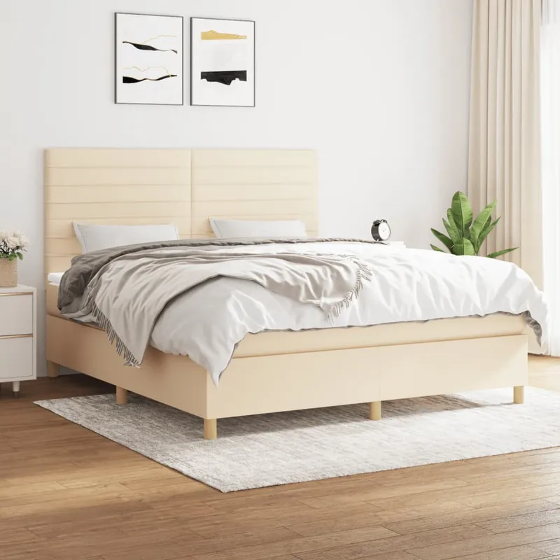 vidaXL Ramsäng med madrass gräddvit 160×200 cm tyg (#0947)