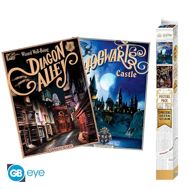 ABYstyle – HARRY POTTER Set 2 Chibi Posters Retro Hogwarts & Diagon Alley – Affisch