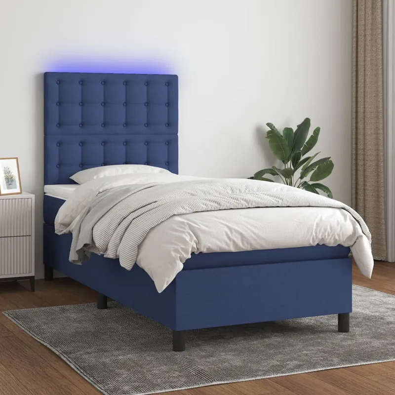 vidaXL Ramsäng med madrass & LED blå 90×190 cm tyg (#6872)