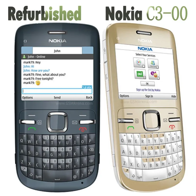 Oppusset Nokia Original Nokia C3-00 Mobiltelefon Med 1 SIM 1 Battery 1 Charger gull