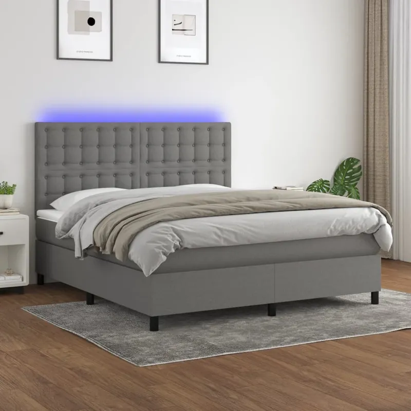 vidaXL Ramsäng med madrass & LED mörkgrå 180×200 cm tyg (#7381)