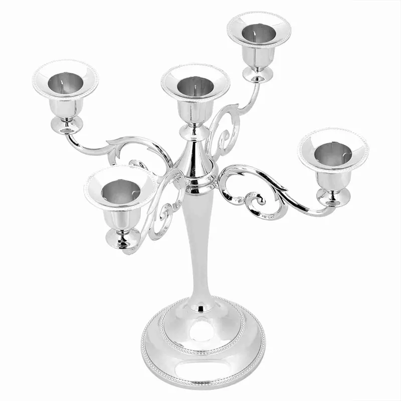 5 Armar Vintage Ljusstake Metallhantverk Ljushållare Ställ Bröllopsfest Heminredning Silver Silver