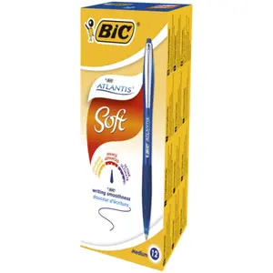 BIC ATLANTIS Soft - Kulspetspenna - blå - oljebaserat bläck - 1 mm - medel - indragbar (paket om 12)