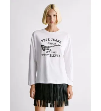 Pepe Jeans för kvinnor. PL5000053 Elora T-shirt vit (S), Casual, Bomull, Lång ärm