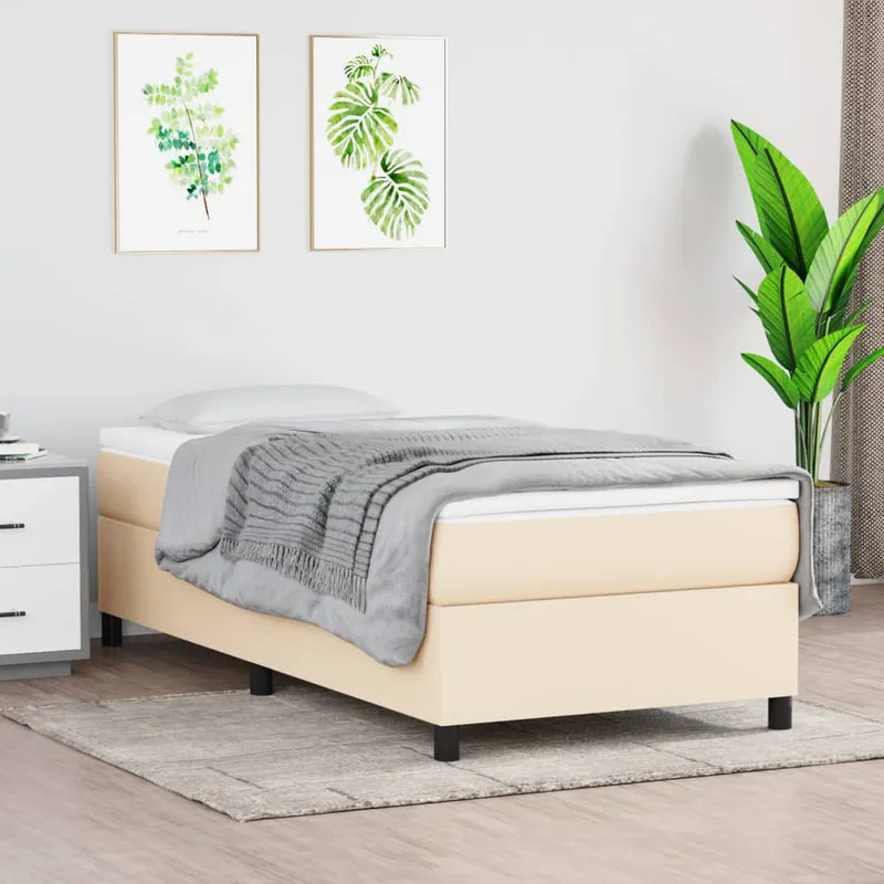vidaXL Ramsäng med madrass gräddvit 90×190 cm tyg (#8872)