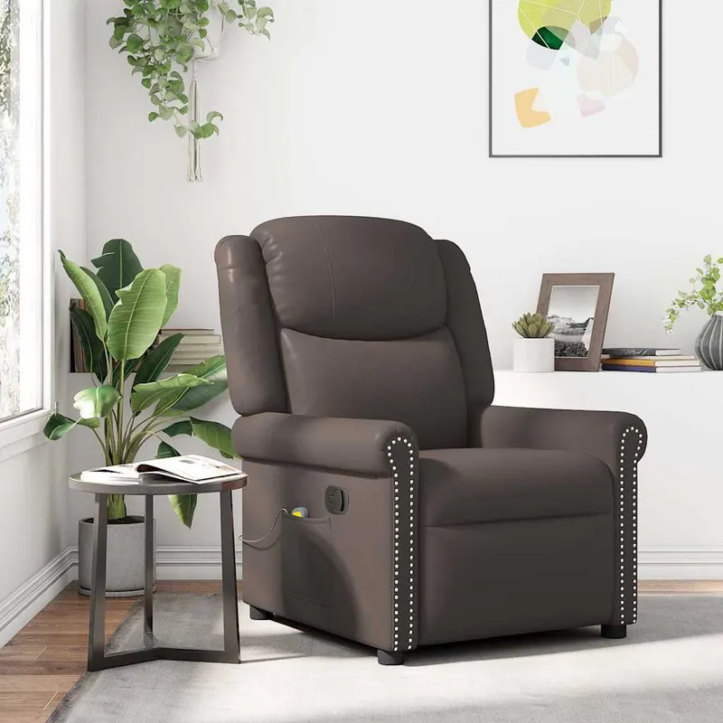 vidaXL Massagefåtölj brun glansig konstläder
