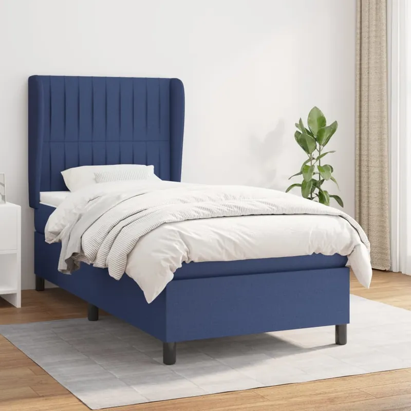 vidaXL Ramsäng med madrass blå 90×190 cm tyg (#9679)