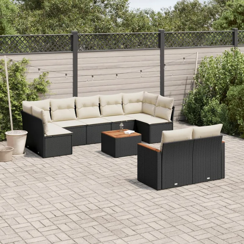 vidaXL Loungegrupp 10 delar med svarta dynor konstrotting (#2602)