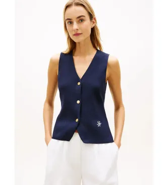 Tommy Hilfiger för kvinnor. WW0WW49707 Premium stickad väst marinblå (S), Casual, Bomull, Marino