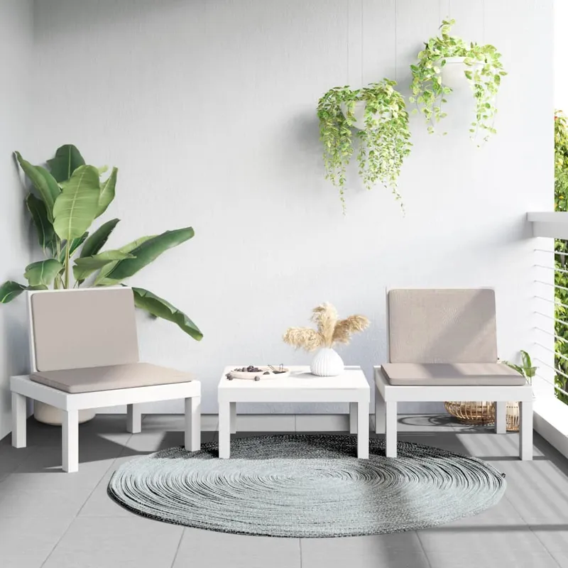 vidaXL Loungegrupp 3 delar med dynor vit PP