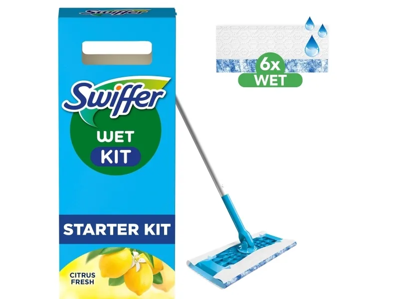 Swiffer Wet Startkit Golvrengöring 1 Mopp + 6 Fuktiga Rengöringsdukar