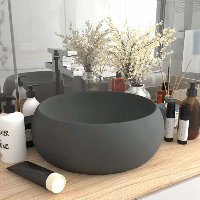 vidaXL Lyxigt runt handfat matt mörkgrå 40×15 cm keramik