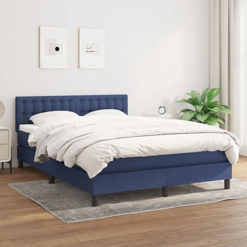 vidaXL Ramsäng med madrass blå 140×190 cm tyg (#0399)