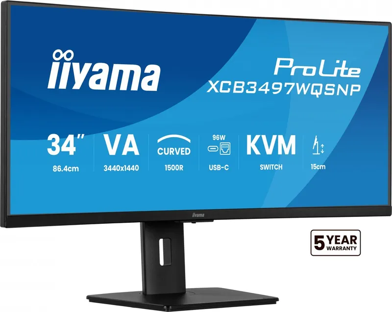 34″ iiyama ProLite XCB3497WQSNP-B1 - 3440×1440 (UWQHD) - 120Hz - VA - 95W USB-C - KVM switch