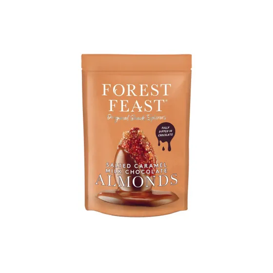 Forest Feast mjölkchokladöverdragna mandlar med saltad karamell, 120 g