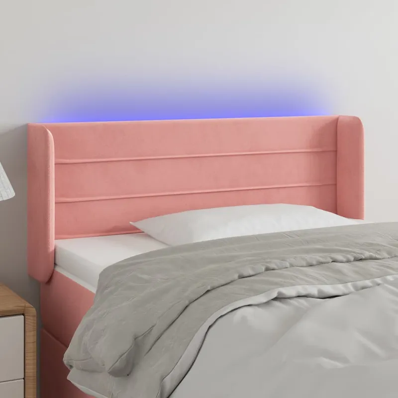 vidaXL Sänggavel LED rosa 103x16x78/88 cm sammet (#0670)