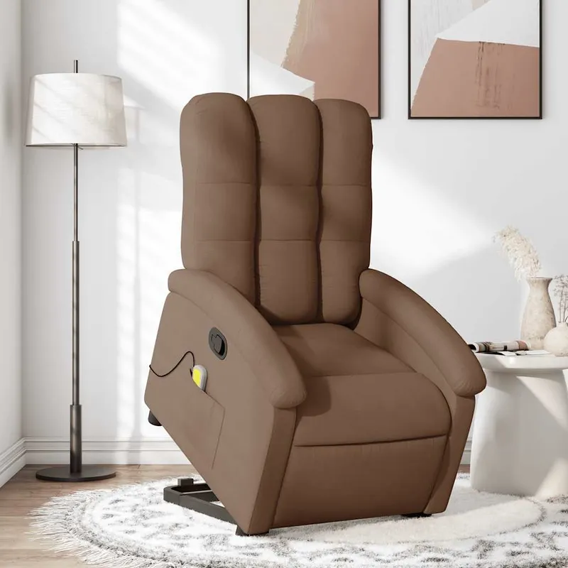 vidaXL Massagefåtölj med uppresningshjälp brun tyg (#5960)