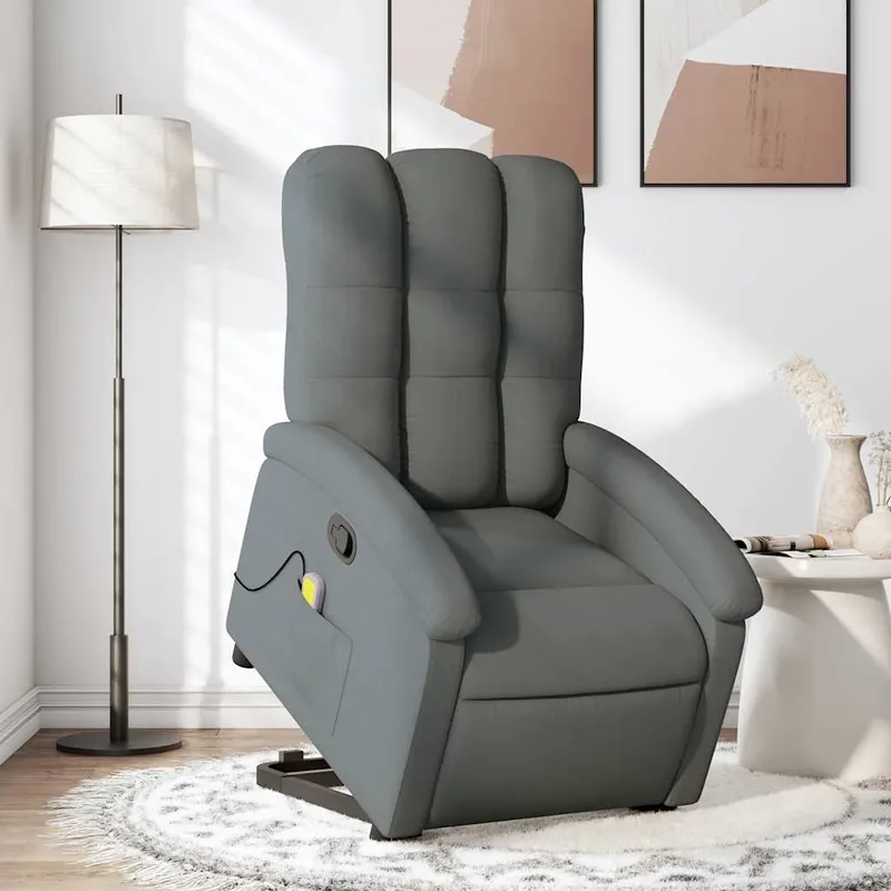 vidaXL Massagefåtölj med uppresningshjälp mörkgrå tyg (#5939)