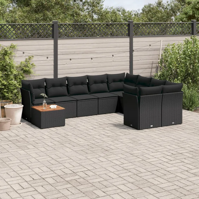vidaXL Loungegrupp 10 delar med svarta dynor konstrotting (#6851)
