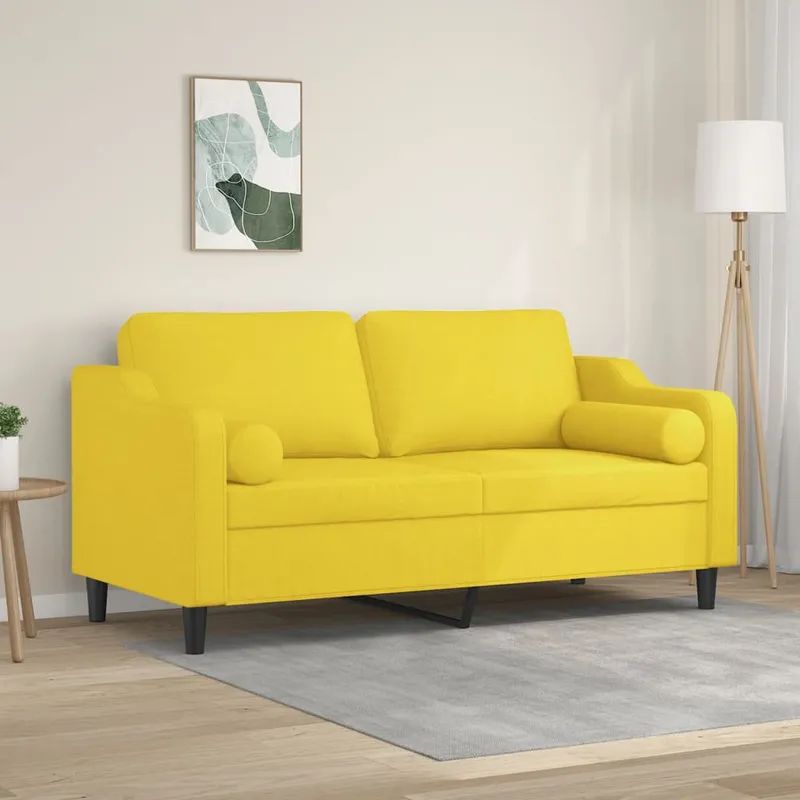 vidaXL 2-sits soffa med prydnadskuddar ljusgul 140 cm tyg (#8170)