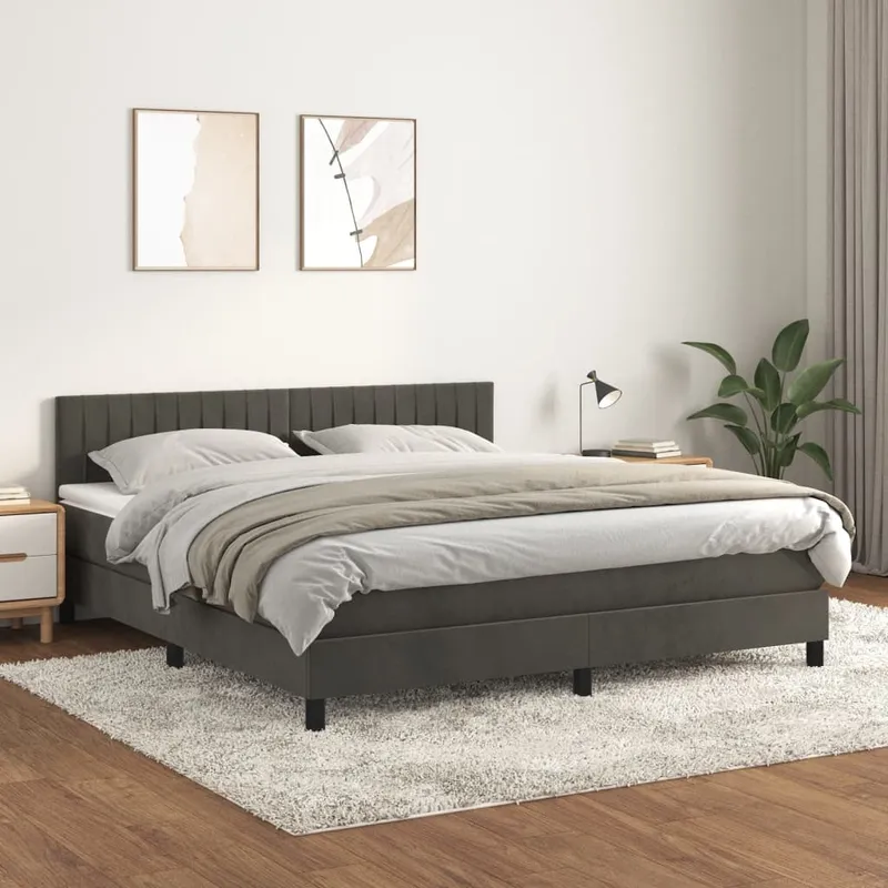 vidaXL Ramsäng med madrass mörkgrå 180×200 cm sammet (#1020)