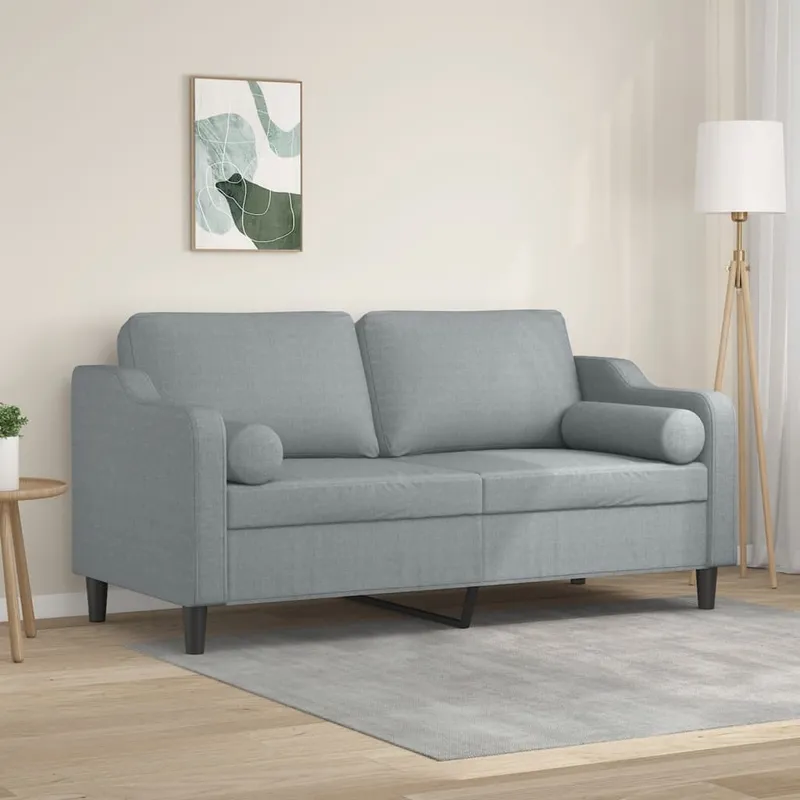 vidaXL 2-sits soffa med prydnadskuddar ljusgrå 140 cm tyg (#8125)