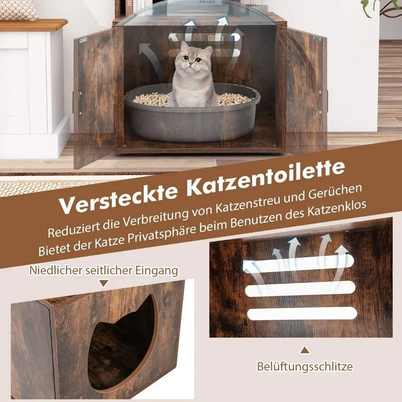 Kattsandskåp med bokhylla - ventilerad, 60×45,5×142 cm