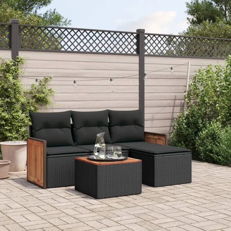 vidaXL Loungegrupp för trädgården med dynor 5 delar svart konstrotting (#5541)
