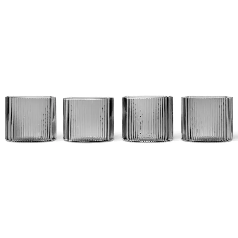 Ferm Living, Ripple Lågt glas 4-pack - Smoked Grey