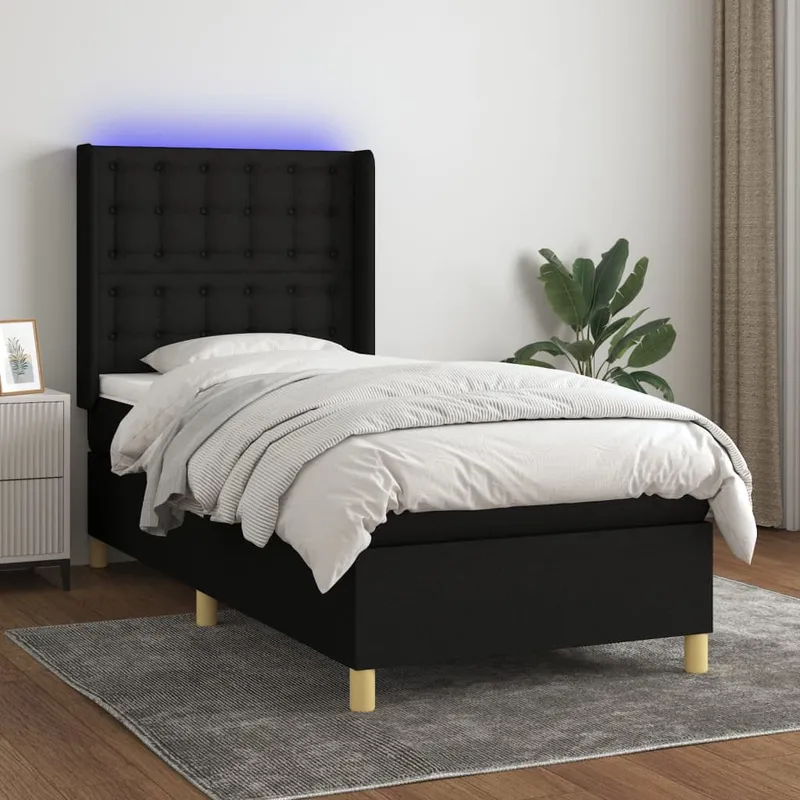 vidaXL Ramsäng med madrass & LED svart 80×200 cm tyg (#7605)