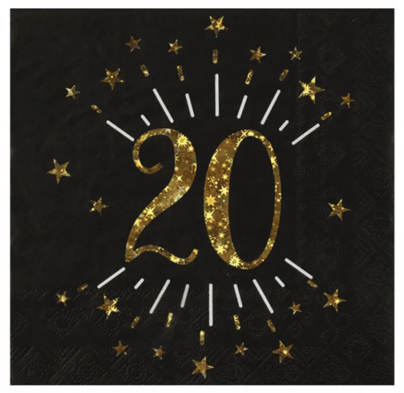 Servetter Svart & Guld 20 år, 10-pack