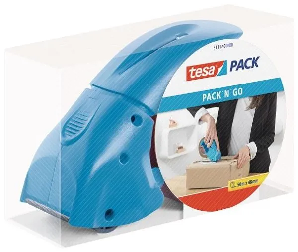 Tejphållare packtejp TESA Pack-n-Go blå