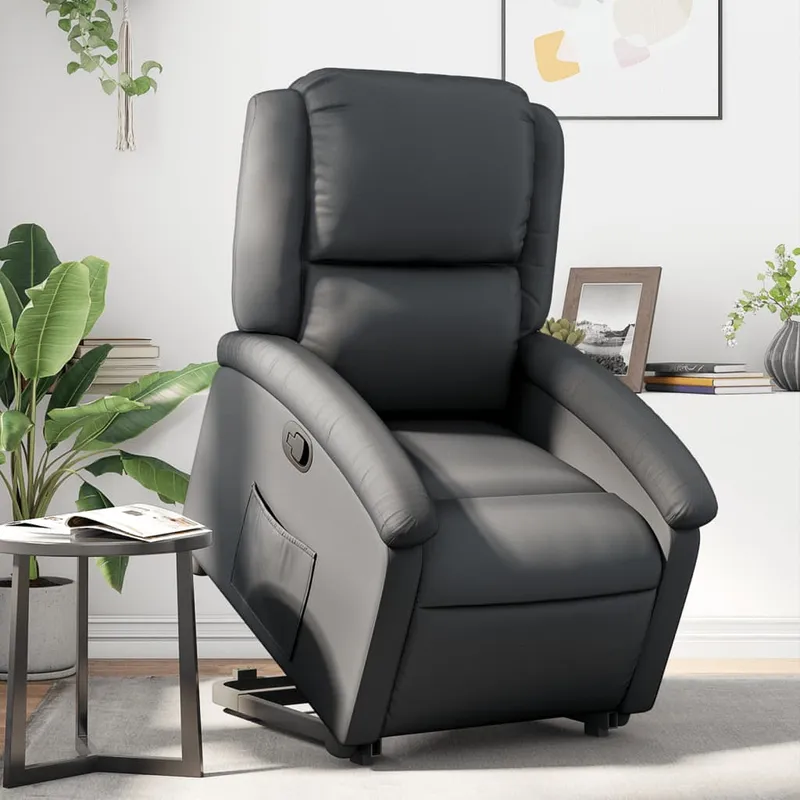 vidaXL Reclinerfåtölj med uppresningshjälp svart äkta läder (#7506)