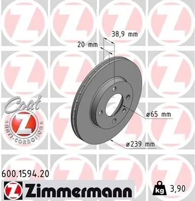 Bromsskiva ZIMMERMANN 600.1594.20