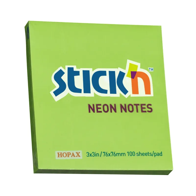 Stick’n Notisblock 76×76 100 Blad Neon Grön
