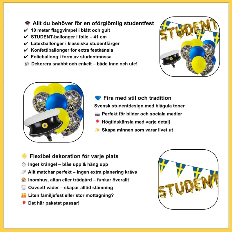 Student Dekoration Set Blå Gul