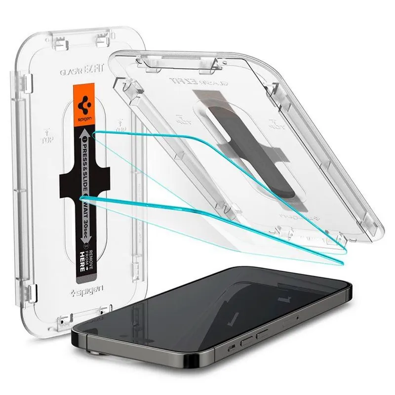 Spigen iPhone 14 Pro skärmskydd i härdat glas Glas.Tr Ez Fit med applikator, 2-pack