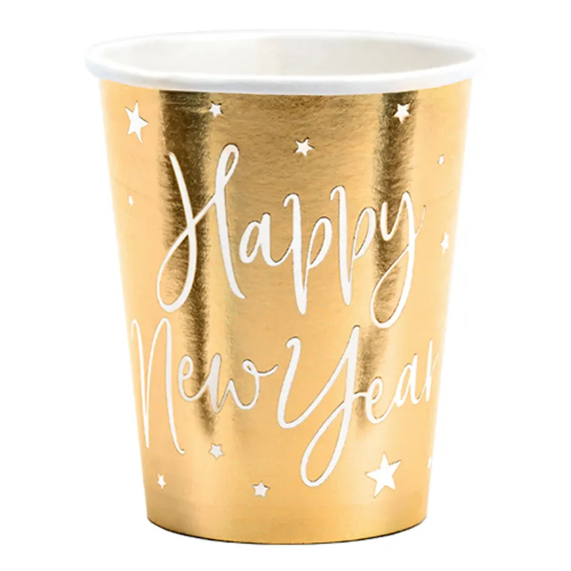 Pappersmuggar ”Happy New Year” – Guld (6-pack)