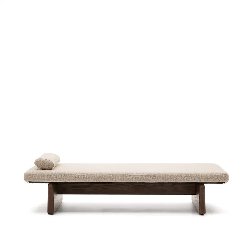 KAVE HOME Topaz divan, m. kudde - beige chenille och valnötsfinish ask (200×80)