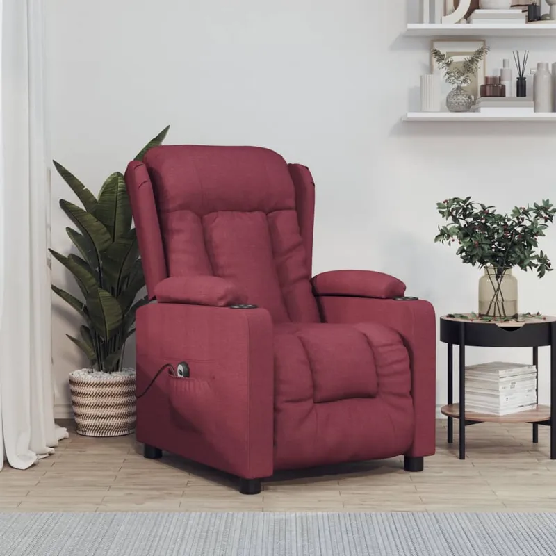 vidaXL Elektrisk reclinerfåtölj vinröd tyg (#9383)