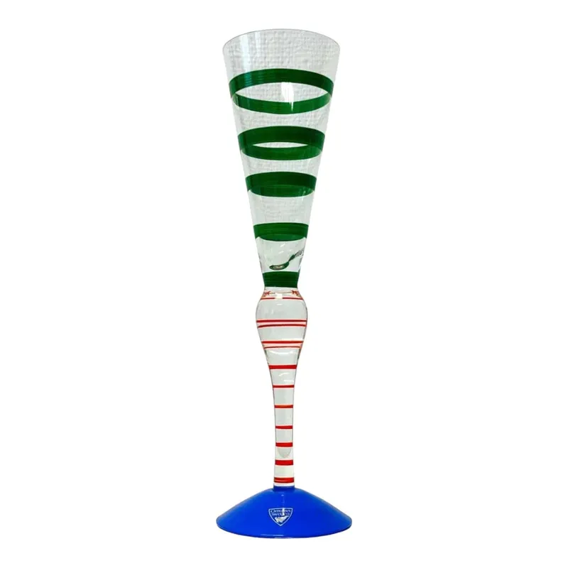 Orrefors – Clown – Champagneglas Gröna ringar med blå fot Design Anne Nilsson