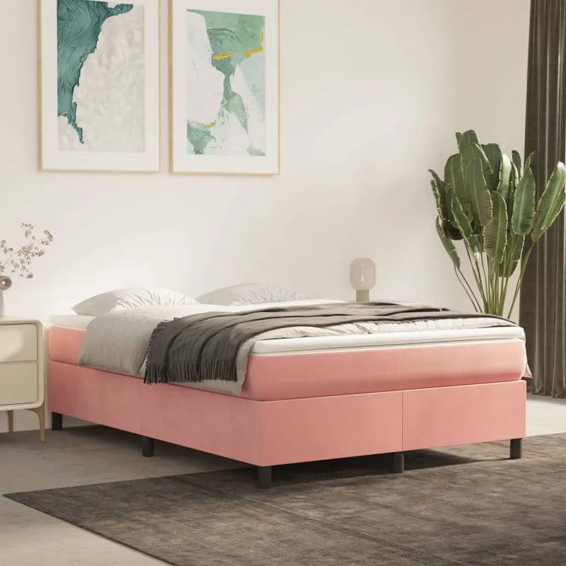 vidaXL Boxspring-sängram rosa 140×190 cm sammet