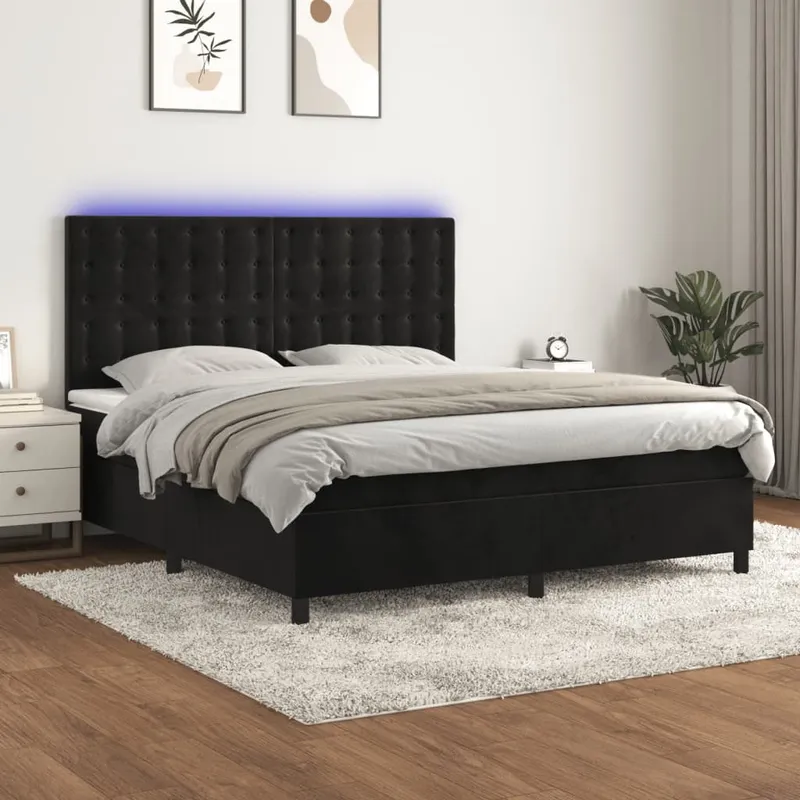 vidaXL Ramsäng med madrass & LED svart 180×200 cm sammet (#9032)