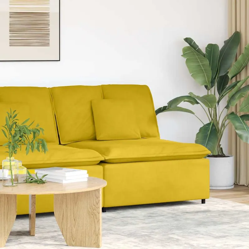 vidaXL Modulär soffmodul i mitten med kuddar gul 100 cm