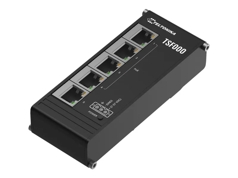 Teltonika TSF000 – Switch – ostyrd – 5 x 10/100 (4 PoE+) – DIN-skenmonterbar – PoE+ (120 W)