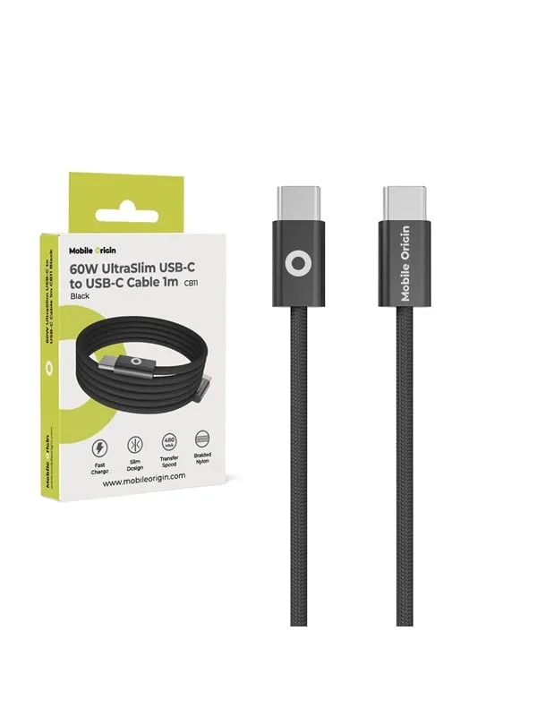 Mobile Origin CB11 60W UltraSlim USB-C to USB-C Cable 1m - Black