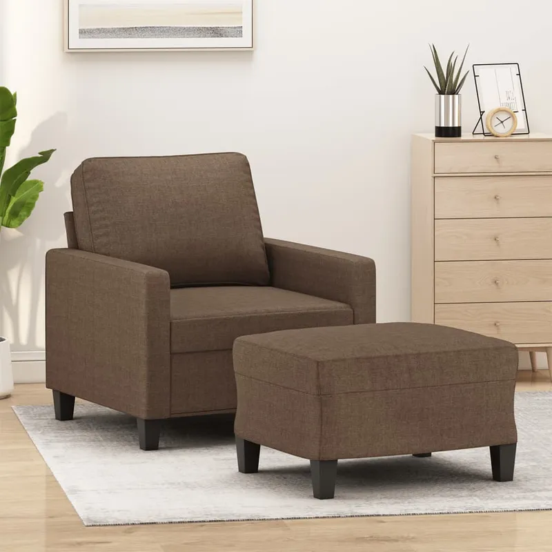 vidaXL Fåtölj med fotpall Brun 60 cm tyg (#9993)